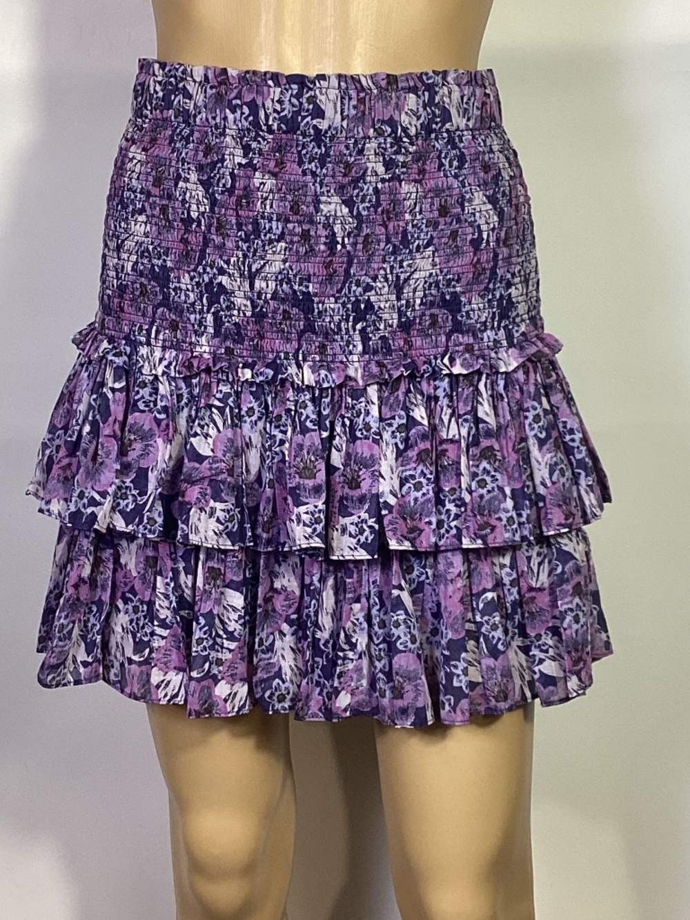 ISABEL MARANT ETOILE Purple Naomi Floral Smocked Tiered mini skirt Sz 12